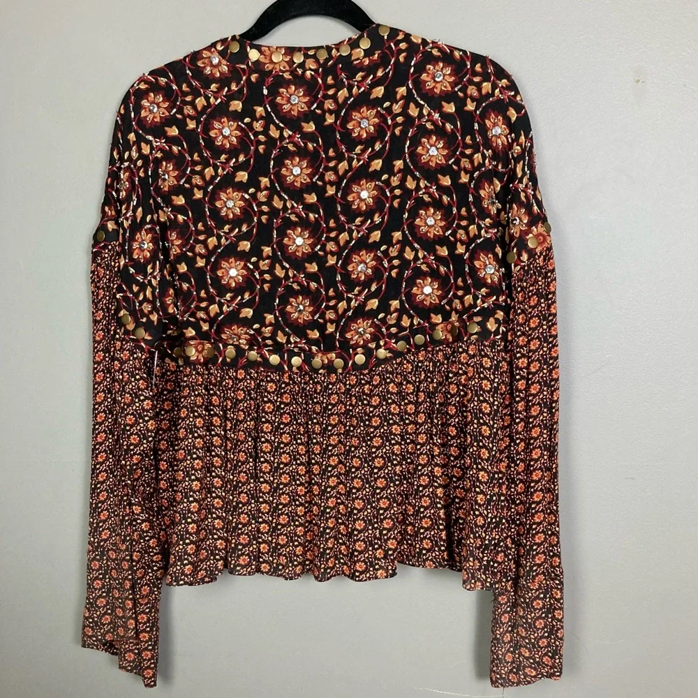 NEW Free People Malia Embellished Babydoll Jacket Top Blouse Extra‎ Small 💖